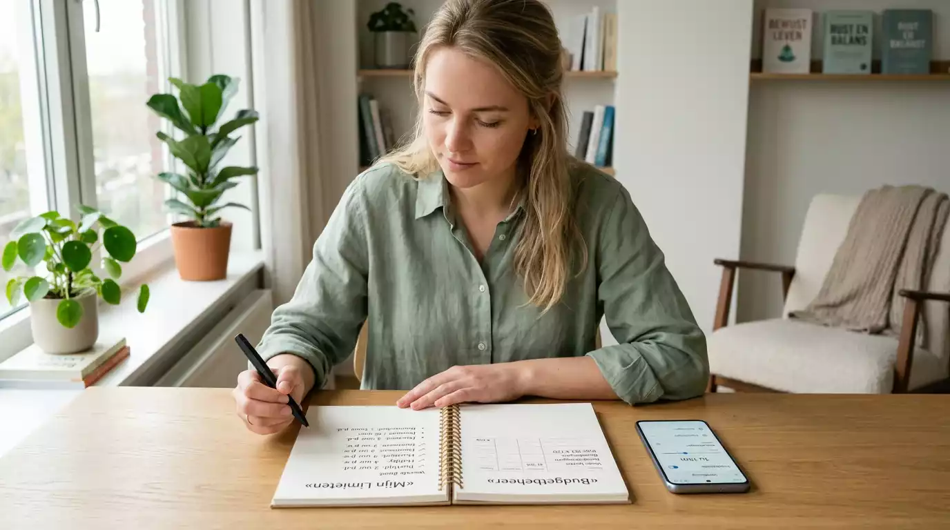 Rustige illustratie van een speler die tijd- en geldlimieten naast elkaar afweegt