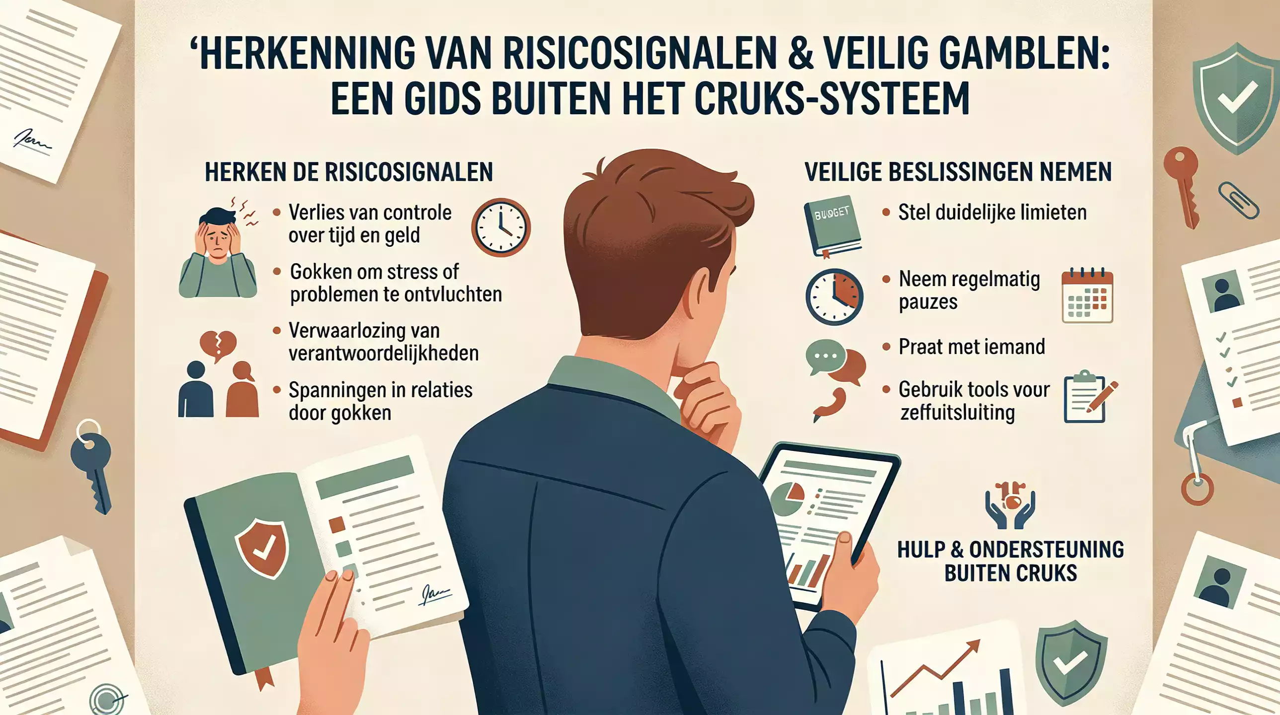 Risicokaart met waarschuwingssignalen en veilige keuzes rond kansspelen